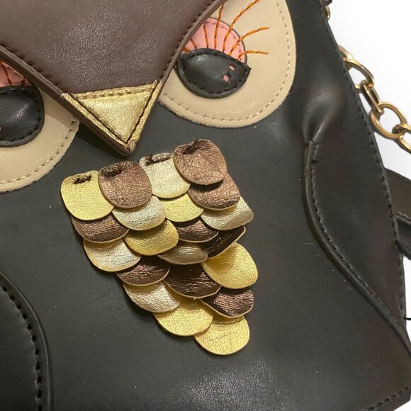 Owl Purse Cross Body Handbag Adjustable Strap Black & Brown Embellished - Picture 6 of 6